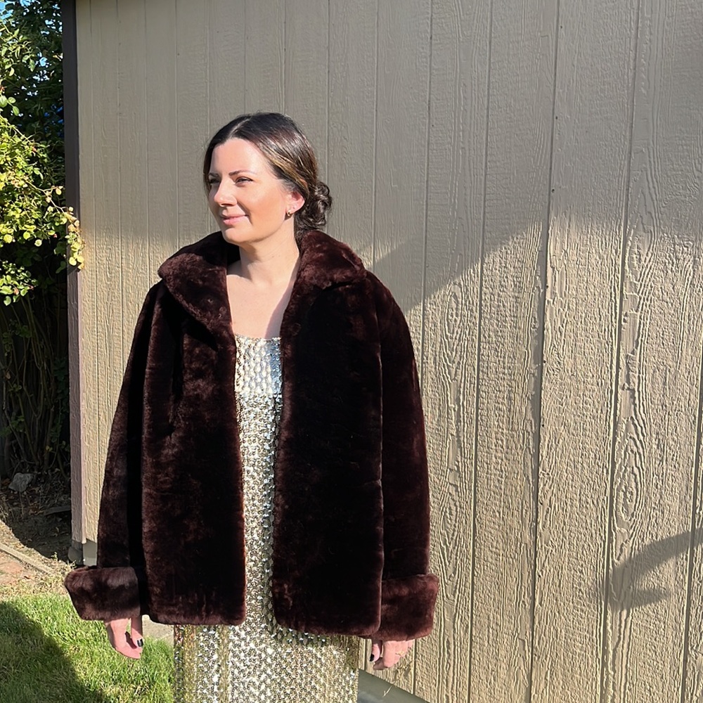 Exquisite VTG mid--Century Real Fur Brown cuffed Jacket SzL/M